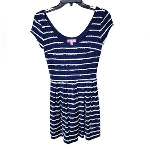 Candie's Scallop Striped Dress Short Sleeves Navy Blue White XS